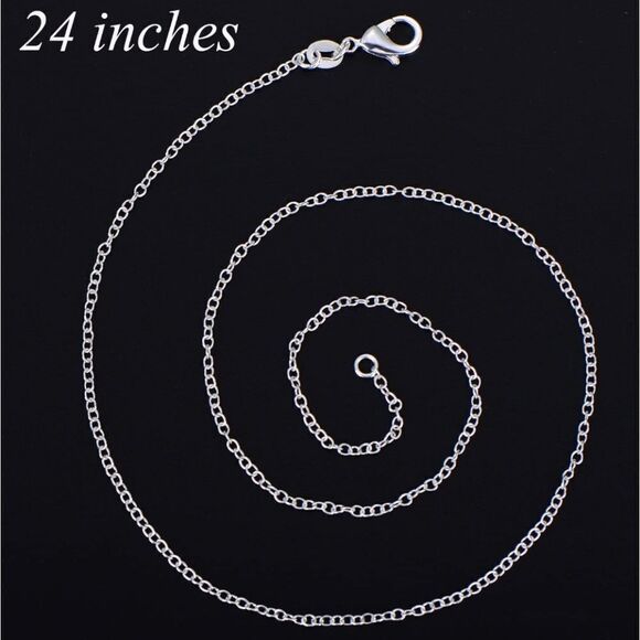 Dainty! Silver Plated Chain Necklace Link Cable Lobster Clasp 1.2mm 24" - Picture 5 of 7